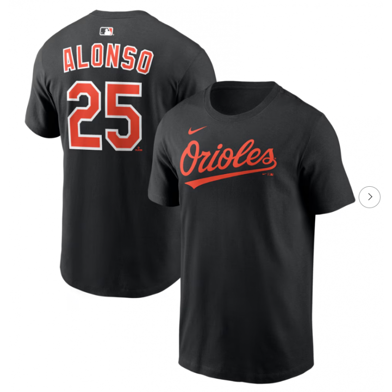 Men's Baltimore Orioles Pete Alonso Nike Black Home Name & Number T-Shirt