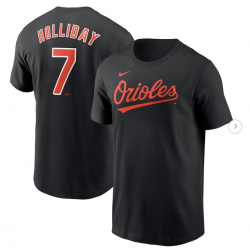 Men's Baltimore Orioles Jackson Holliday Nike Black Fuse Name & Number T-Shirt